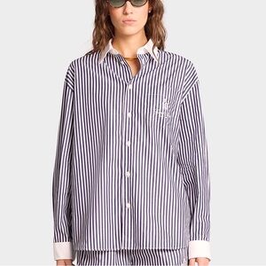 Sporty & Rich Navy and White Striped Button Down Shirt
